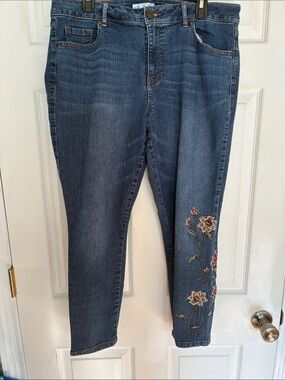 Artisan NY Size 16 W Women's Dark Blue Embroidered Straight-Leg Jeans